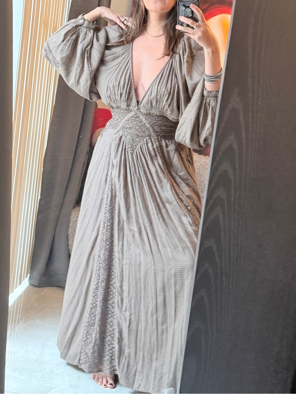 Free People SouthWest Lace Women’s Olive Boho Maxi Dress with Lace Insets - Picture 5 of 8